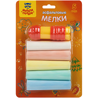 Мелки цветные для асфальта Мульти-Пульти, 5шт., 5цв., круглые, с держателем, блистер фото Мелки цветные для асфальта Мульти-Пульти, 5шт., 5цв., круглые, с держателем, блистер