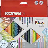 Карандаши цветные Kores Kolores Style 26 карандашей 26 цветов трёхгранные (металлические, неоновые, пастельные) фото Карандаши цветные Kores Kolores Style 26 карандашей 26 цветов трёхгранные (металлические, неоновые, пастельные)