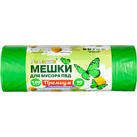 Мешки для мусора Ромашка Премиум 120 л зеленые (ПВД 35 мкм, 10 штук в рулоне) фото Мешки для мусора Ромашка Премиум 120 л зеленые (ПВД 35 мкм, 10 штук в рулоне)