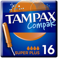 Тампоны гигиенические с аппликатором Tampax Compak Super Plus Duo (16 штук в упаковке) фото Тампоны гигиенические с аппликатором Tampax Compak Super Plus Duo (16 штук в упаковке)