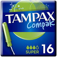 Тампоны гигиенические с аппликатором Tampax Compak Super Duo (16 штук в упаковке) фото Тампоны гигиенические с аппликатором Tampax Compak Super Duo (16 штук в упаковке)
