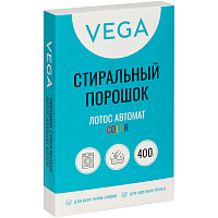 Порошок стиральный Vega, Лотос Автомат Колор, 400г, картонная коробка фото Порошок стиральный Vega, Лотос Автомат Колор, 400г, картонная коробка