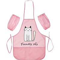 Фартук для труда Комус Класс (№1 School) Friendly cats розовый с нарукавниками фото Фартук для труда Комус Класс (№1 School) Friendly cats розовый с нарукавниками