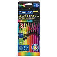 Карандаши цветные BRAUBERG NEON, 12 неоновых цветов, трехгранные, грифель 3 мм, черное дерево, 181852 фото Карандаши цветные BRAUBERG NEON, 12 неоновых цветов, трехгранные, грифель 3 мм, черное дерево, 181852