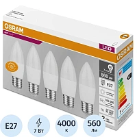 Лампа светодиодная Osram LVCLB60 7SW/840 7 Вт E27 (C, 4000 К, 560 Лм, 5 штук в упаковке, 4058075578043) фото Лампа светодиодная Osram LVCLB60 7SW/840 7 Вт E27 (C, 4000 К, 560 Лм, 5 штук в упаковке, 4058075578043)