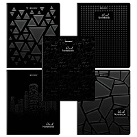 Тетрадь А5, 48 л., BRAUBERG, скоба, клетка, матовая ламинация, выборочный лак, "Black" (микс в спайке), 404375
