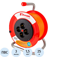 Удлинитель на катушке пластик Комус ПВС 3x1.5 кв.мм 25 м 16 А 3600 Вт IP20 с заземлением 4 розетки фото Удлинитель на катушке пластик Комус ПВС 3x1.5 кв.мм 25 м 16 А 3600 Вт IP20 с заземлением 4 розетки