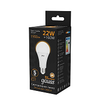 Лампа светодиодная Gauss 22W А 22Вт E27 3000К 1560Лм 102502122 фото Лампа светодиодная Gauss 22W А 22Вт E27 3000К 1560Лм 102502122