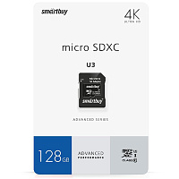 Карта памяти SmartBuy MicroSDXC 128GB PRO U3 Advanced, Class 10, скорость чтения 90Мб/сек (с адаптером SD) фото Карта памяти SmartBuy MicroSDXC 128GB PRO U3 Advanced, Class 10, скорость чтения 90Мб/сек (с адаптером SD)