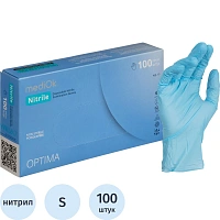 Перчатки медицинские смотровые нитриловые MediOk Nitrile Optima текстурированные нестерильные неопудренные размер S (6.5-7) голубые (50 пар/100 штук в