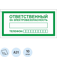 Знак безопасности Ответственный за электробезопасность A31 100x200 мм 10 штук в упаковке фото Знак безопасности Ответственный за электробезопасность A31 100x200 мм 10 штук в упаковке