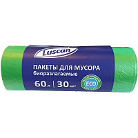 Мешки для мусора Luscan 60 л зеленые (ПНД 12 мкм, 30 штук) фото Мешки для мусора Luscan 60 л зеленые (ПНД 12 мкм, 30 штук)