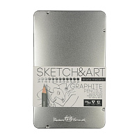 Набор карандашей чернографитных художественных Sketch&Art заточенные трехгранные, корпус светло-серый (12 штук) фото Набор карандашей чернографитных художественных Sketch&Art заточенные трехгранные, корпус светло-серый (12 штук)