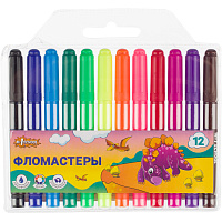 Фломастеры Комус Класс (№1 School) Дино 12 цветов с вентилируемыми колпачками смываемые утолщенные фото Фломастеры Комус Класс (№1 School) Дино 12 цветов с вентилируемыми колпачками смываемые утолщенные