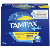 Тампоны гигиенические с аппликатором Tampax Compak Regular Duo (16 штук в упаковке) фото Тампоны гигиенические с аппликатором Tampax Compak Regular Duo (16 штук в упаковке)