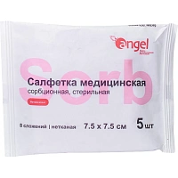 Салфетка медицинская сорбционная стерильная 7.5x7.5 см 8 сложений (5 штук в упаковке)