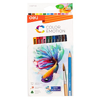 Карандаши акварельные Deli Color Emotion трехгранные 12 цветов с кистью в наборе фото Карандаши акварельные Deli Color Emotion трехгранные 12 цветов с кистью в наборе