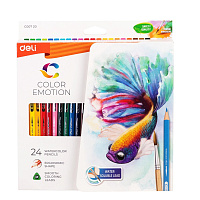 Карандаши акварельные Deli Color Emotion трехгранные 24 цвета с кистью в наборе фото Карандаши акварельные Deli Color Emotion трехгранные 24 цвета с кистью в наборе