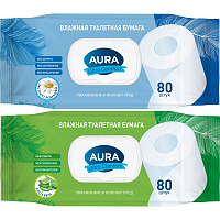 Бумага туалетная влажная Aura Ultra Comfort (80 листов в пачке) фото Бумага туалетная влажная Aura Ultra Comfort (80 листов в пачке)