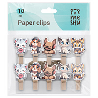 Зажимы для бумаг 7мм, MESHU "Cute pets", 10шт., деревянные, ассорти, опп пакет с европодвесом, веревка в комплекте фото Зажимы для бумаг 7мм, MESHU "Cute pets", 10шт., деревянные, ассорти, опп пакет с европодвесом, веревка в комплекте