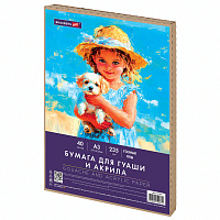 Бумага для гуаши и акрила А3 40 л., 235 г/м2, в коробке, BRAUBERG ART CLASSIC, "Девочка с собачкой", 117736 фото Бумага для гуаши и акрила А3 40 л., 235 г/м2, в коробке, BRAUBERG ART CLASSIC, "Девочка с собачкой", 117736