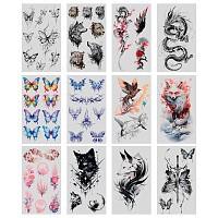 Наклейки-тату переводные "Цветные", 20,5х10 см, ассорти 12 видов, FUNSTER (ФАНСТЕР), 666105