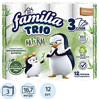 Бумага туалетная Familia Trio/Trio Natural 3-слойная белая (12 рулонов в упаковке) фото Бумага туалетная Familia Trio/Trio Natural 3-слойная белая (12 рулонов в упаковке)