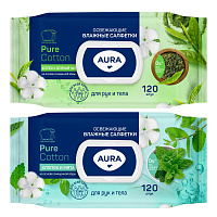 Влажные салфетки освежающие Aura 120 штук в упаковке фото Влажные салфетки освежающие Aura 120 штук в упаковке