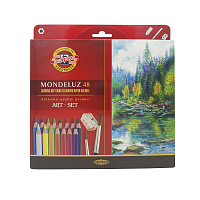Карандаши акварельные Koh-i-Noor Mondeluz Nature шестигранные 48 цветов с кистями и точилкой в наборе фото Карандаши акварельные Koh-i-Noor Mondeluz Nature шестигранные 48 цветов с кистями и точилкой в наборе