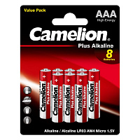 Батарейка ААА мизинчиковая Camelion Plus Alkaline блистер (8 штук в упаковке) фото Батарейка ААА мизинчиковая Camelion Plus Alkaline блистер (8 штук в упаковке)