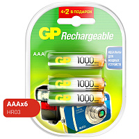 Аккумулятор AAA 950 мАч GP 1000 series 100AAAHC4/2-2CR6 6 штук в упаковке Ni-Mh фото Аккумулятор AAA 950 мАч GP 1000 series 100AAAHC4/2-2CR6 6 штук в упаковке Ni-Mh