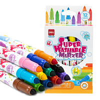 Фломастеры Deli Super Washable Marker 12 цветов с вентилируемыми колпачками смываемые фото Фломастеры Deli Super Washable Marker 12 цветов с вентилируемыми колпачками смываемые