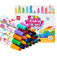 Фломастеры Deli Super Washable Marker 24 цвета с вентилируемыми колпачками смываемые фото Фломастеры Deli Super Washable Marker 24 цвета с вентилируемыми колпачками смываемые