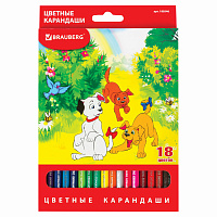 Карандаши цветные BRAUBERG "My lovely dogs", 18 цветов, шестигранные, грифель 3 мм, натуральное дерево, 180546 фото Карандаши цветные BRAUBERG "My lovely dogs", 18 цветов, шестигранные, грифель 3 мм, натуральное дерево, 180546