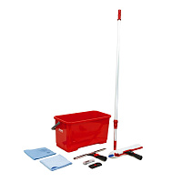 Комплект для мытья окон Vileda Professional 166390 (сгон (склиз) 35 см, держатель с шубкой 35 см, скребок с лезвием, ведро 25 л, телескопическая рукоя фото Комплект для мытья окон Vileda Professional 166390 (сгон (склиз) 35 см, держатель с шубкой 35 см, скребок с лезвием, ведро 25 л, телескопическая рукоя