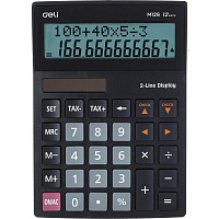 Калькулятор настольный Deli EM126 12 разрядный черный 182x129x44 двухстрочный фото Калькулятор настольный Deli EM126 12 разрядный черный 182x129x44 двухстрочный