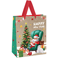 Пакет подарочный 26*32*12см MESHU "Santa", крафт фото Пакет подарочный 26*32*12см MESHU "Santa", крафт