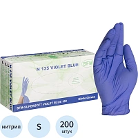 Перчатки медицинские смотровые нитриловые SFМ нестерильные неопудренные размер S (6.5-7) фиолетово-голубые (100 пар/200 штук в упаковке)