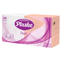 Салфетки бумажные Plushe Duet 24х24 см в ассортименте 1-слойные 250 штук в упаковке фото Салфетки бумажные Plushe Duet 24х24 см в ассортименте 1-слойные 250 штук в упаковке
