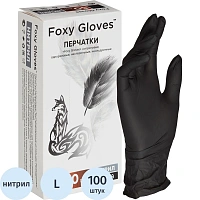 Перчатки медицинские смотровые нитриловые Foxy-Gloves нестерильные неопудренные размер L (8-9) черные (50 пар/100 штук в упаковке)