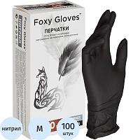 Перчатки медицинские смотровые нитриловые Foxy-Gloves нестерильные неопудренные размер M (7-8) черные (50 пар/100 штук в упаковке)