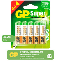Батарейка AA пальчиковая GP Super (10 штук в упаковке) фото Батарейка AA пальчиковая GP Super (10 штук в упаковке)