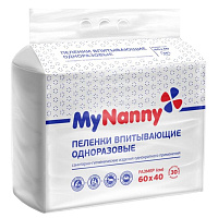 Пеленки одноразовые впитывающие My Nanny 60x40 см (30 штук в упаковке) фото Пеленки одноразовые впитывающие My Nanny 60x40 см (30 штук в упаковке)