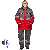 Костюм рабочий зимний женский з43-КПК с СОП серый/красный (размер 48-50, рост 170-176) фото Костюм рабочий зимний женский з43-КПК с СОП серый/красный (размер 48-50, рост 170-176)