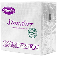 Салфетки бумажные Plushe Standart 24х24 см белые 1-слойные 100 штук в упаковке фото Салфетки бумажные Plushe Standart 24х24 см белые 1-слойные 100 штук в упаковке