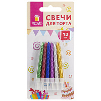Набор свечей для торта 12 шт., 6 см, с держателем, металлик, ассорти, ЗОЛОТАЯ СКАЗКА, в блистере, 591450 фото Набор свечей для торта 12 шт., 6 см, с держателем, металлик, ассорти, ЗОЛОТАЯ СКАЗКА, в блистере, 591450