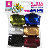 Лента упаковочная декоративная для подарков, матовый металл, 6 шт., 5 мм х 10 м, цвета ассорти, ЗОЛОТАЯ СКАЗКА, 591831 фото Лента упаковочная декоративная для подарков, матовый металл, 6 шт., 5 мм х 10 м, цвета ассорти, ЗОЛОТАЯ СКАЗКА, 591831