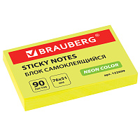 Блок самоклеящийся (стикеры), BRAUBERG, НЕОНОВЫЙ, 76х51 мм, 90 листов, желтый, 122699 фото Блок самоклеящийся (стикеры), BRAUBERG, НЕОНОВЫЙ, 76х51 мм, 90 листов, желтый, 122699