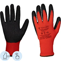 Перчатки рабочие защитные TOPFORT полиэфирные с латексным покрытием красные (13 класс, размер 8 (М))
