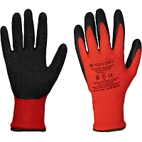 Перчатки рабочие защитные TOPFORT полиэфирные с латексным покрытием красные (13 класс, размер 10 (XL))